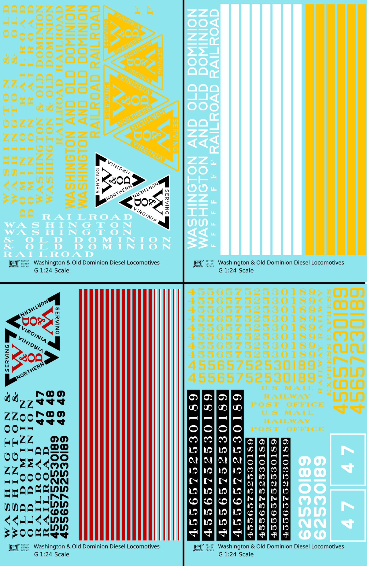 Washington and Old Dominion Diesel Locomotives and Doodlebug   - Decal - Choose Scale