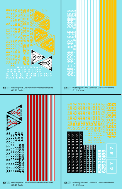 Washington and Old Dominion Diesel Locomotives and Doodlebug   - Decal - Choose Scale