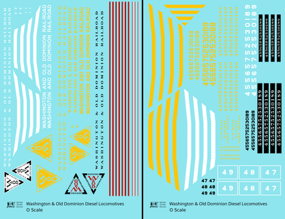 Washington and Old Dominion Diesel Locomotives and Doodlebug   - Decal - Choose Scale
