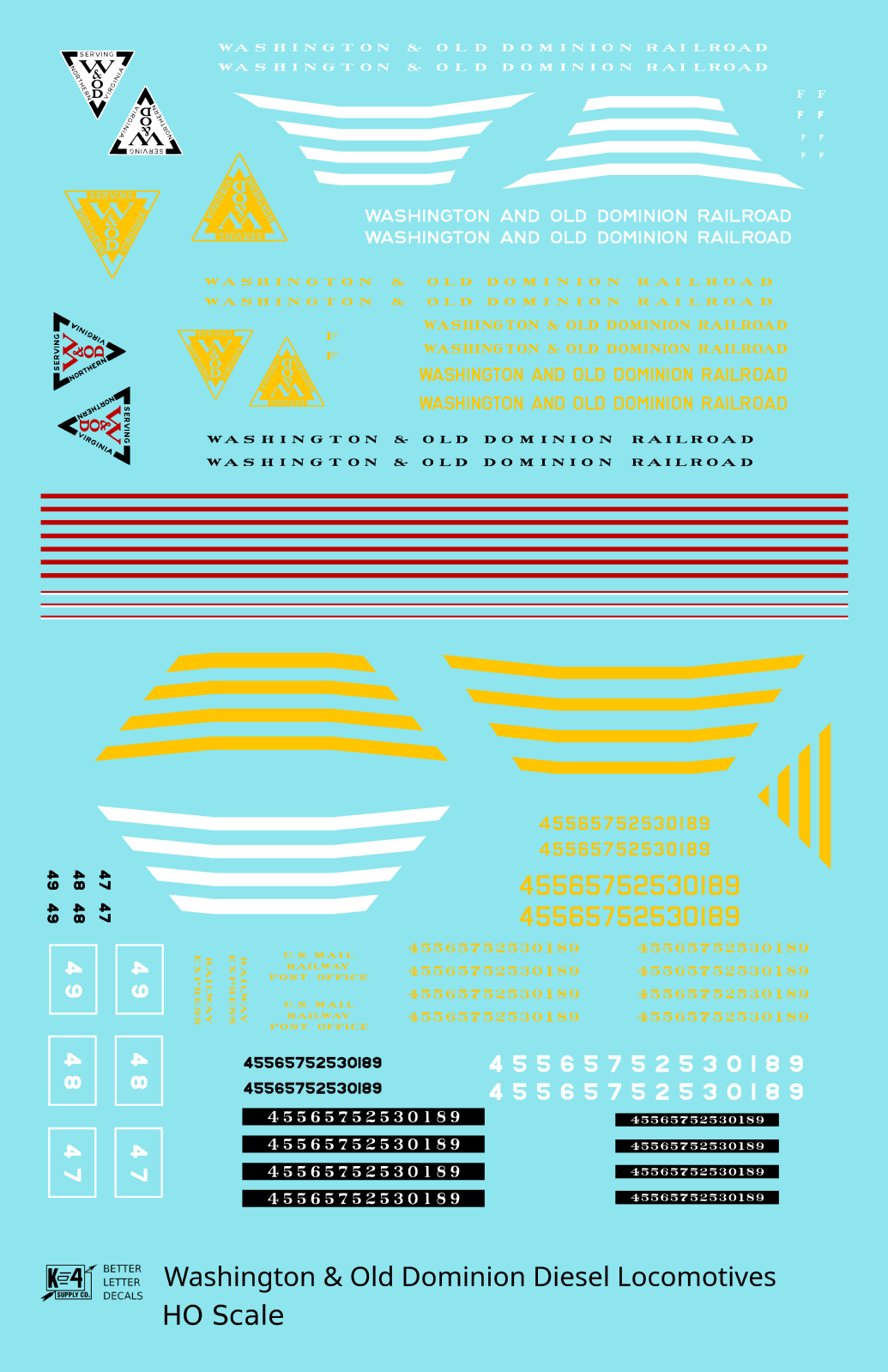 Washington and Old Dominion Diesel Locomotives and Doodlebug   - Decal Sheet
