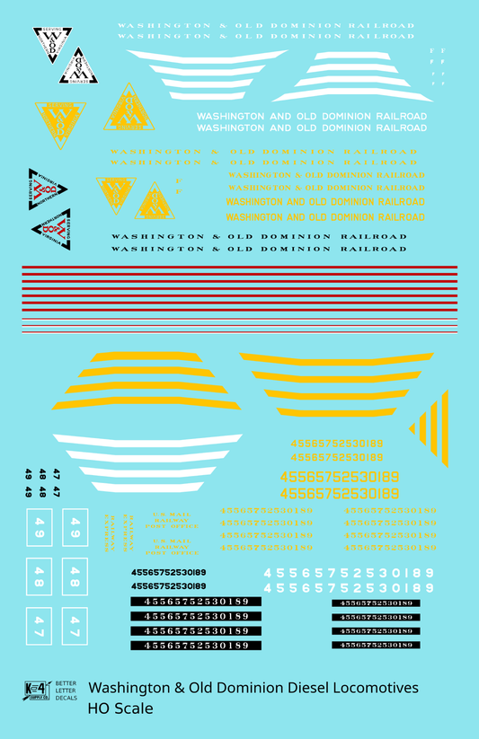 Washington and Old Dominion Diesel Locomotives and Doodlebug   - Decal Sheet
