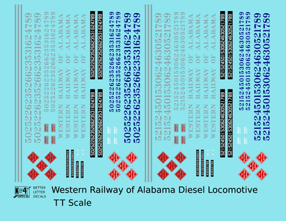 Western Railway Of Alabama Diesel Locomotive Silver and Blue West Point Route