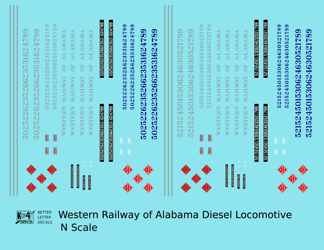 Western Railway Of Alabama Diesel Locomotive Silver and Blue West Point Route
