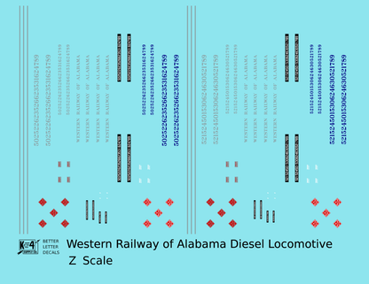Western Railway Of Alabama Diesel Locomotive Silver and Blue West Point Route