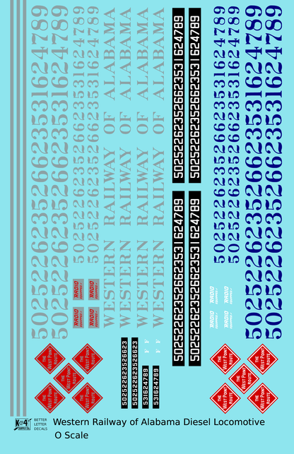 Western Railway Of Alabama Diesel Locomotive Silver and Blue West Point Route