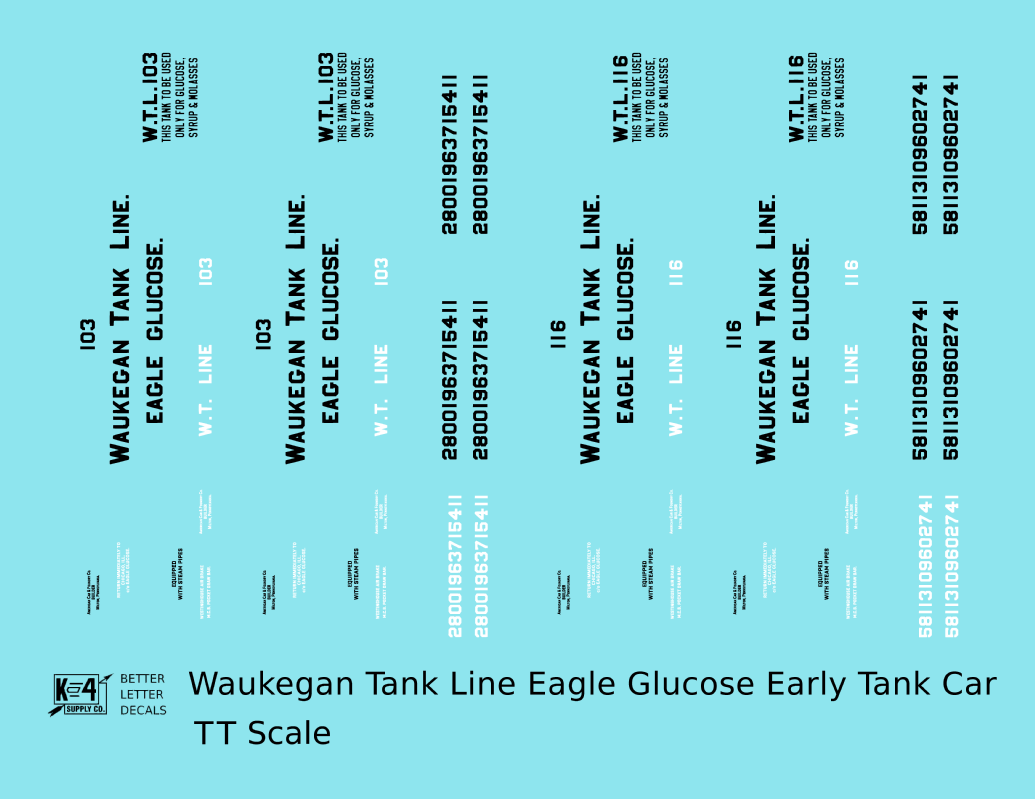 Waukegan Tank Line / Eagle Glucose Early Tank Car Black & White