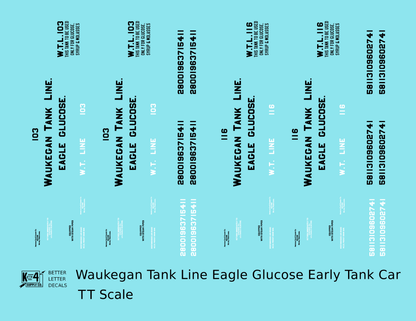 Waukegan Tank Line / Eagle Glucose Early Tank Car Black & White