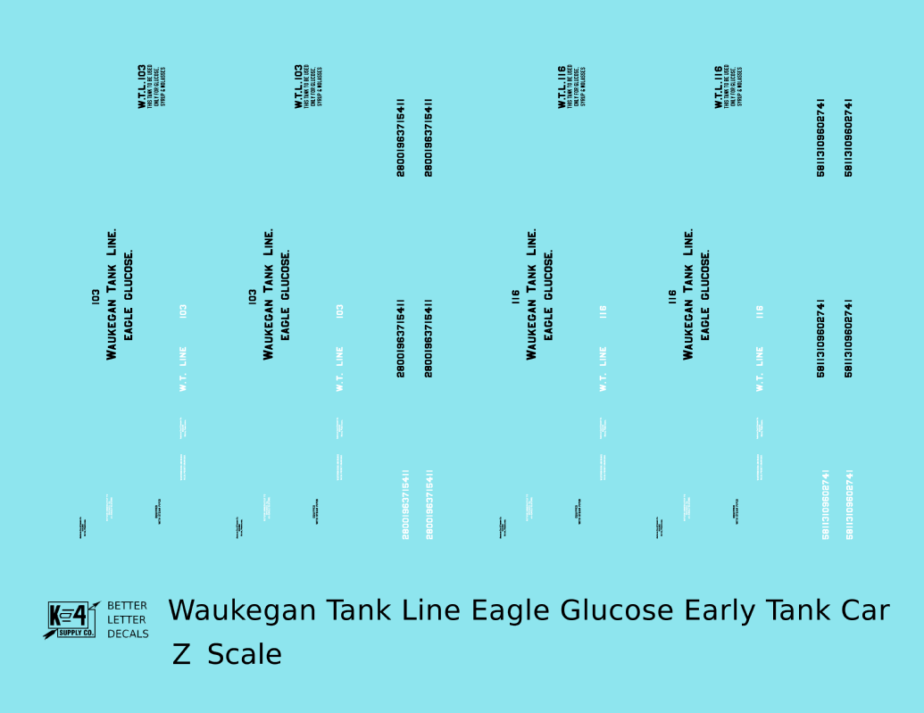 Waukegan Tank Line / Eagle Glucose Early Tank Car Black & White