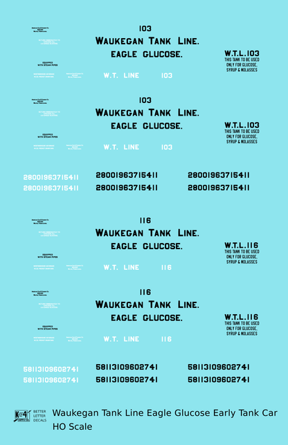 Waukegan Tank Line / Eagle Glucose Early Tank Car Black & White
