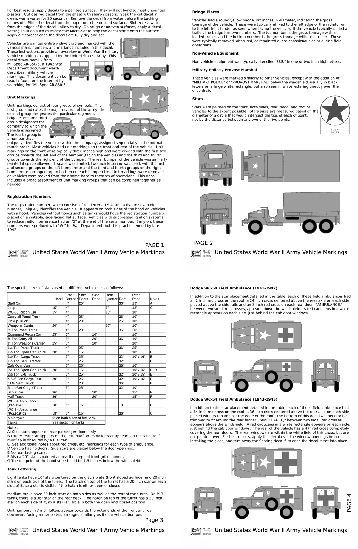 United States World War II Army Jeep Truck Ambulance Vehicle Markings White and Red