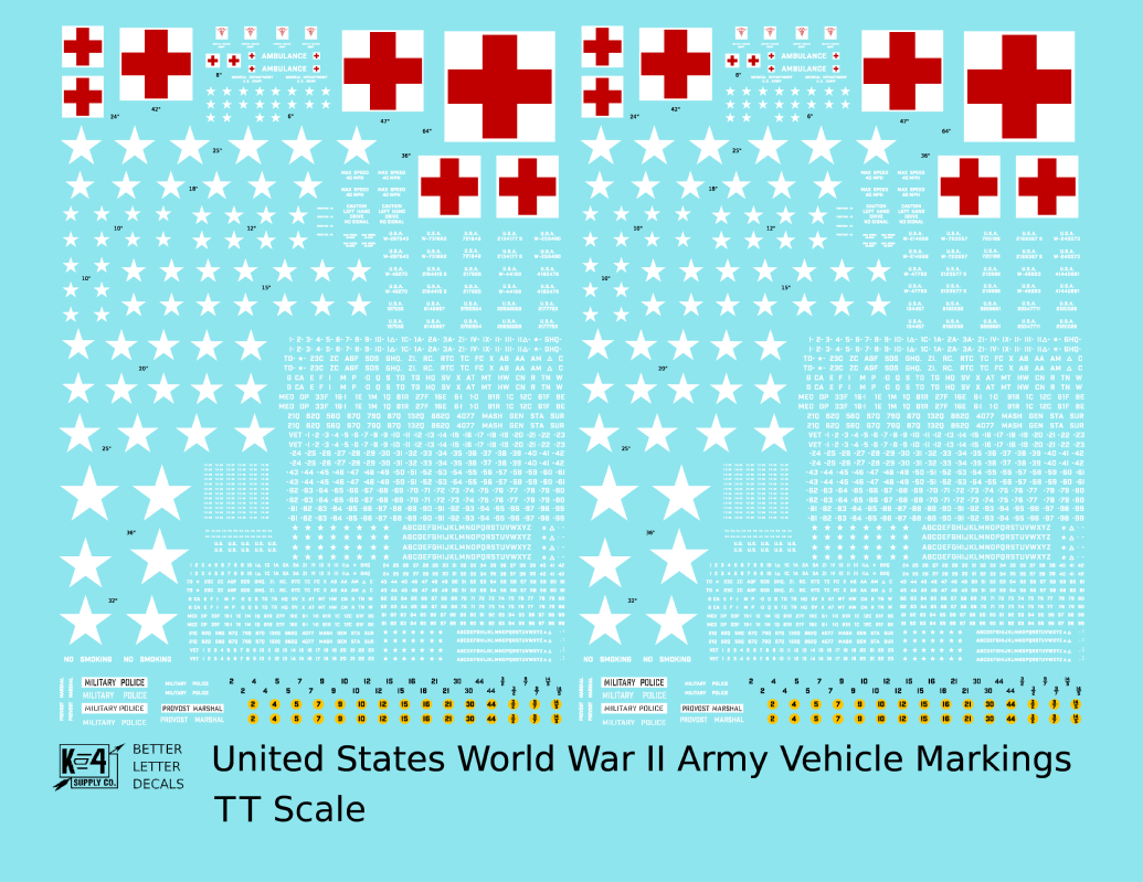 United States World War II Army Jeep Truck Ambulance Vehicle Markings White and Red