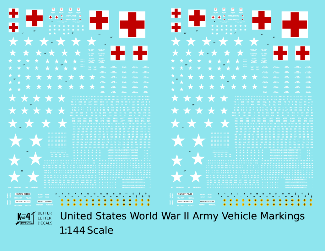 United States World War II Army Jeep Truck Ambulance Vehicle Markings White and Red