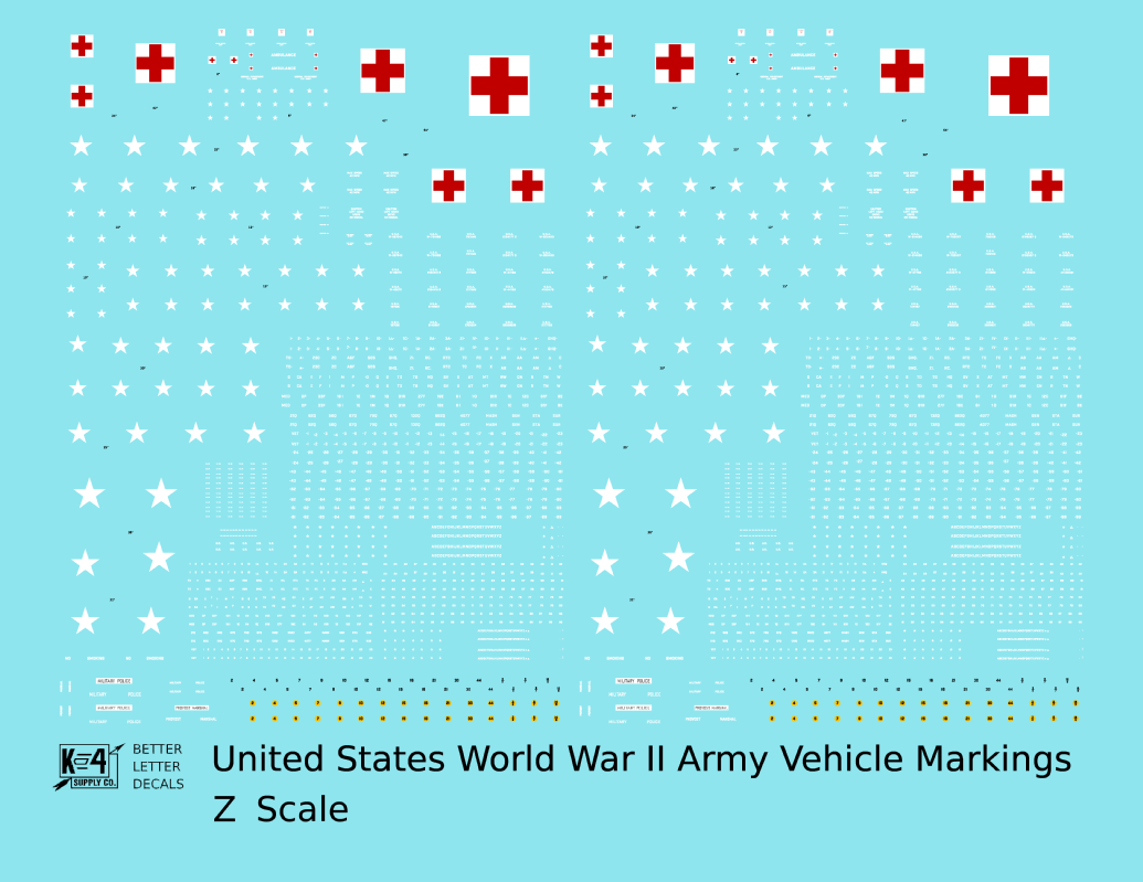 United States World War II Army Jeep Truck Ambulance Vehicle Markings White and Red