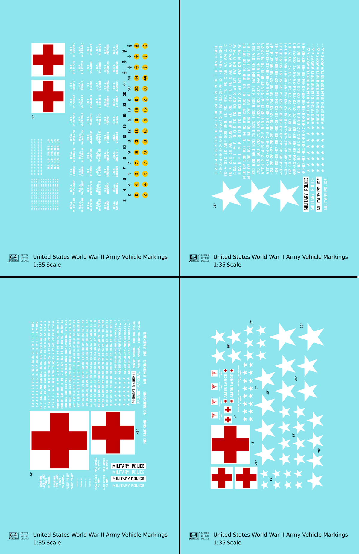 United States World War II Army Jeep Truck Ambulance Vehicle Markings White and Red