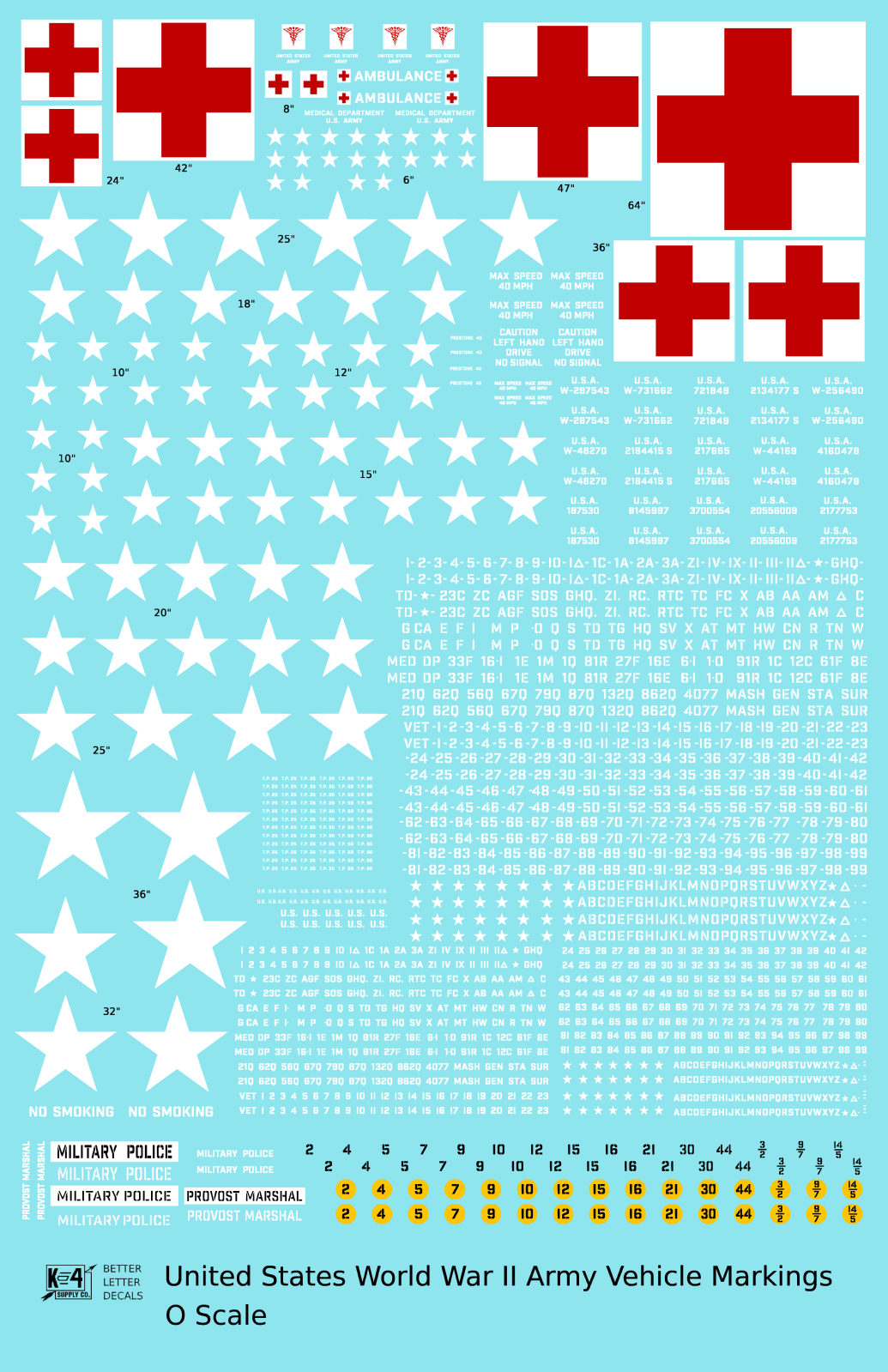 United States World War II Army Jeep Truck Ambulance Vehicle Markings White and Red