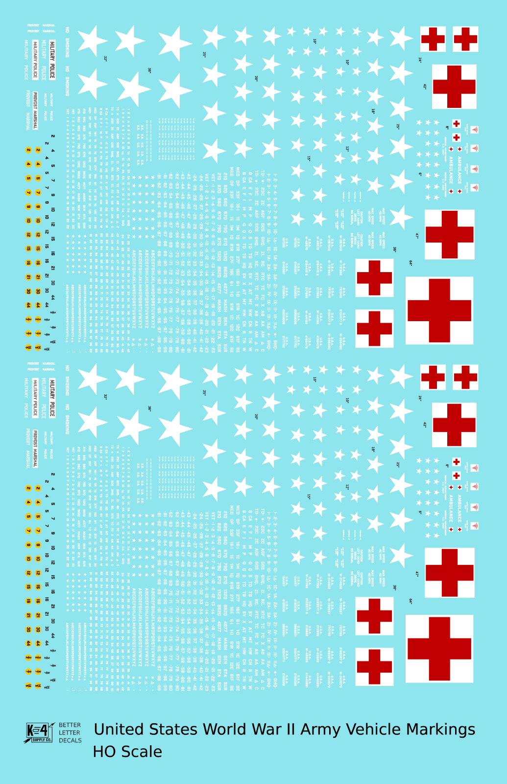 United States World War II Army Jeep Truck Ambulance Vehicle Markings White and Red