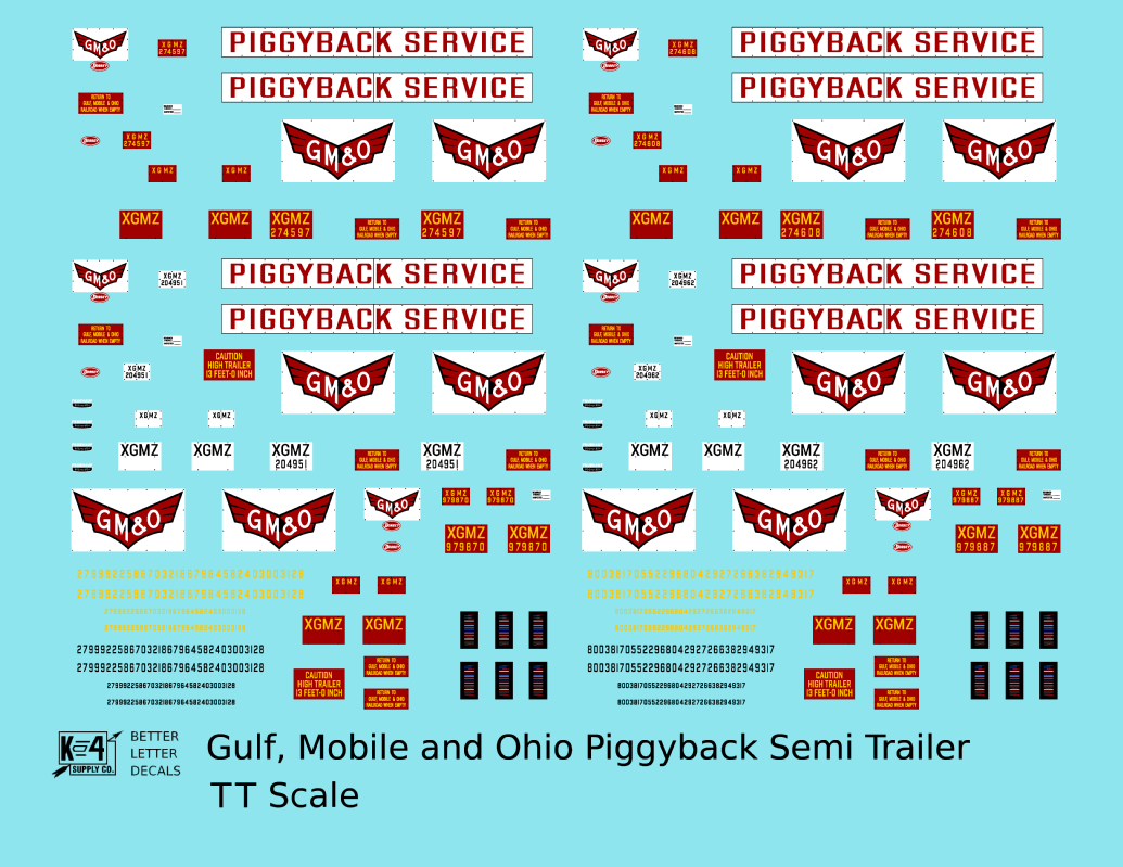 Gulf Mobile and Ohio Piggyback Semi Trailer Red and White