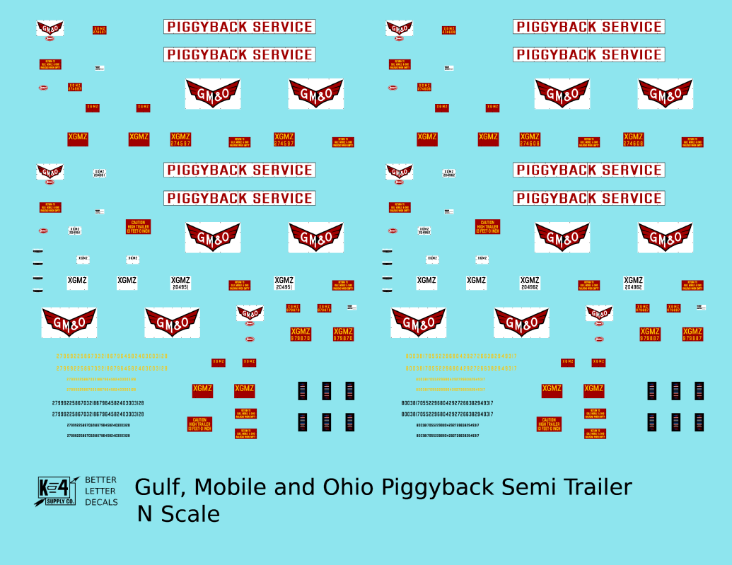 Gulf Mobile and Ohio Piggyback Semi Trailer Red and White