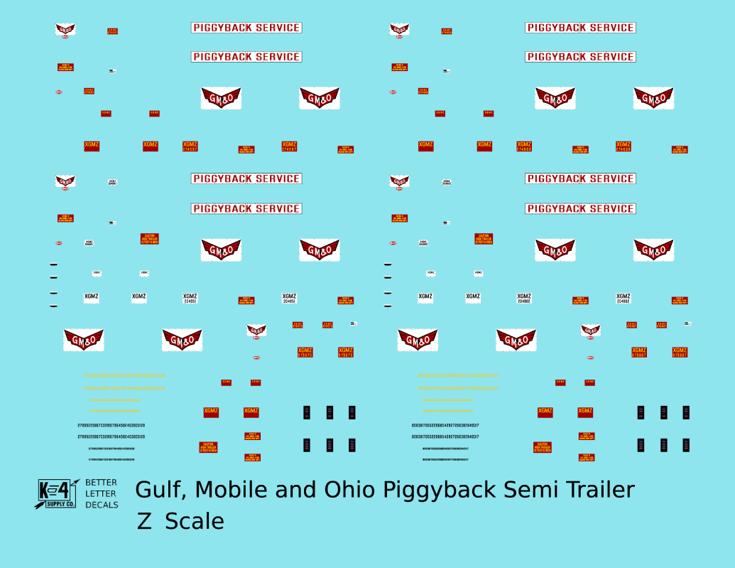 Gulf Mobile and Ohio Piggyback Semi Trailer Red and White