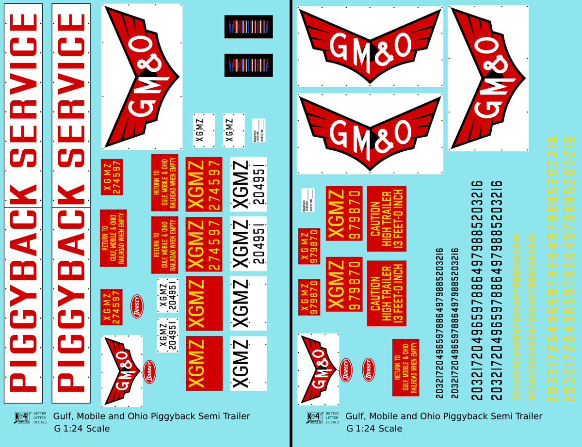 Gulf Mobile and Ohio Piggyback Semi Trailer Red and White