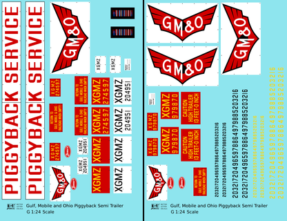 Gulf Mobile and Ohio Piggyback Semi Trailer Red and White