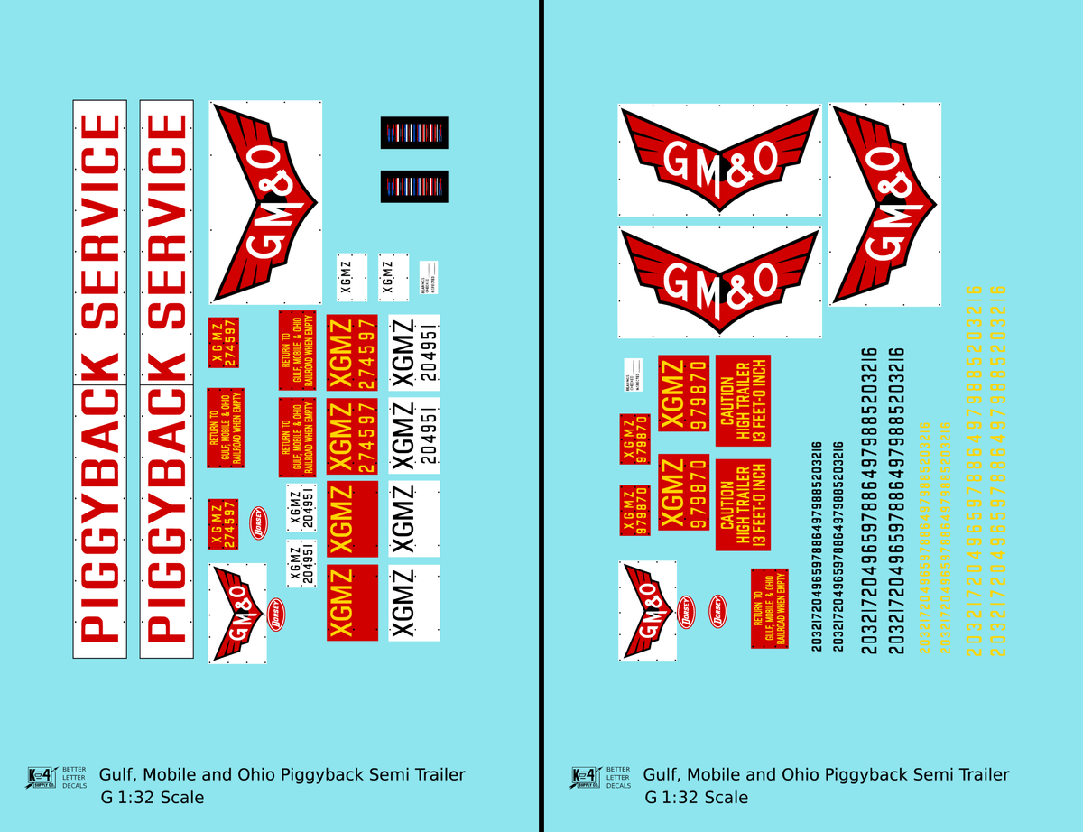Gulf Mobile and Ohio Piggyback Semi Trailer Red and White