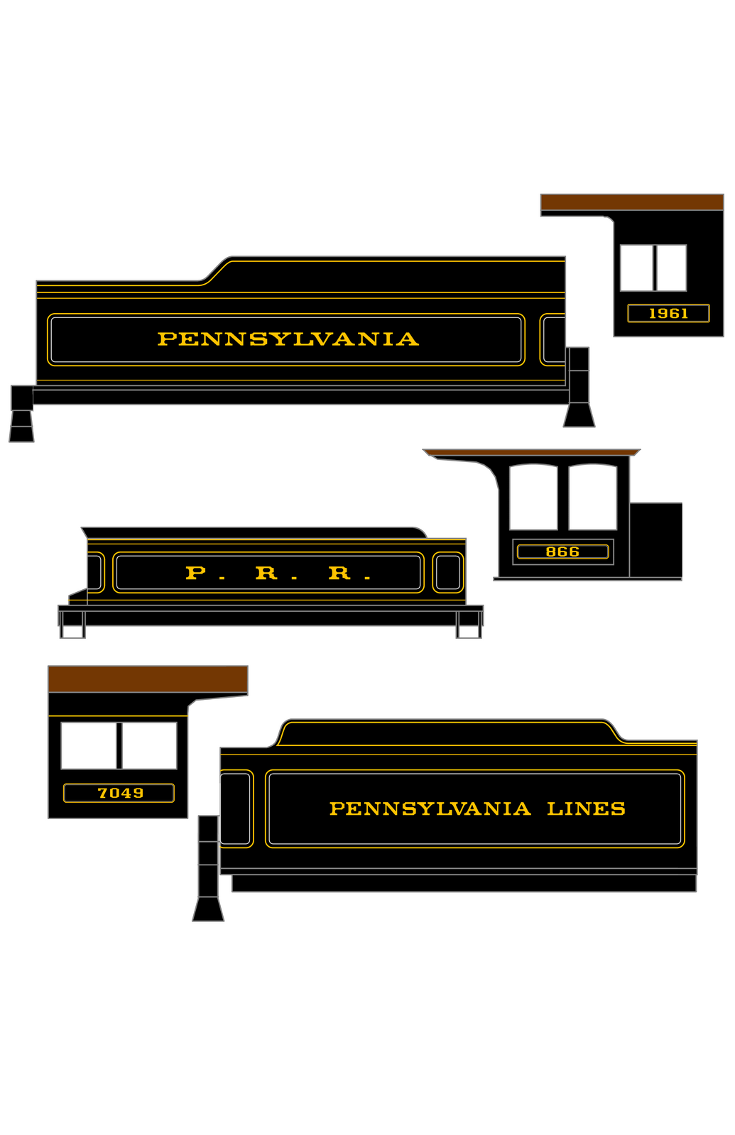 Pennsylvania Railroad Early Striped Steam Locomotive Gold and Silver