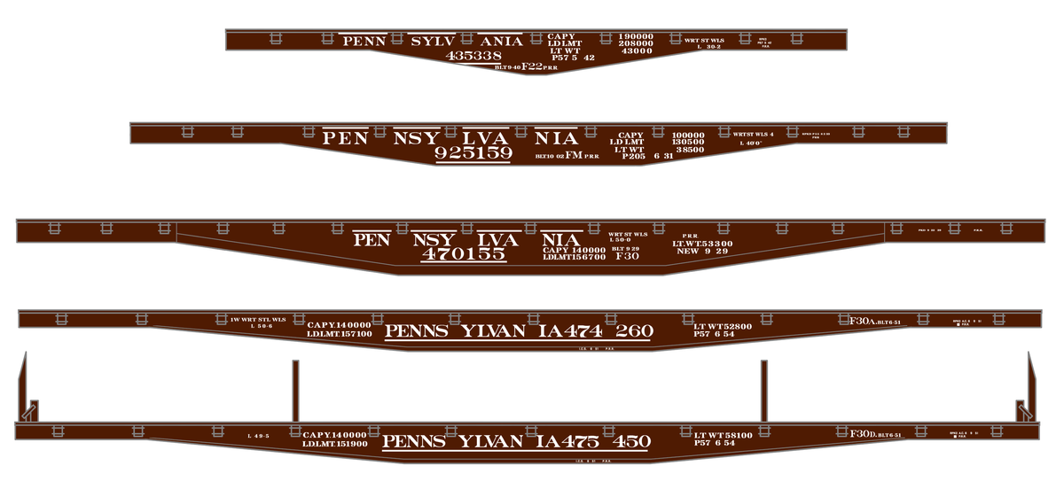 Pennsylvania Railroad F22, FM, F30 Flatcar White Roman Lettering