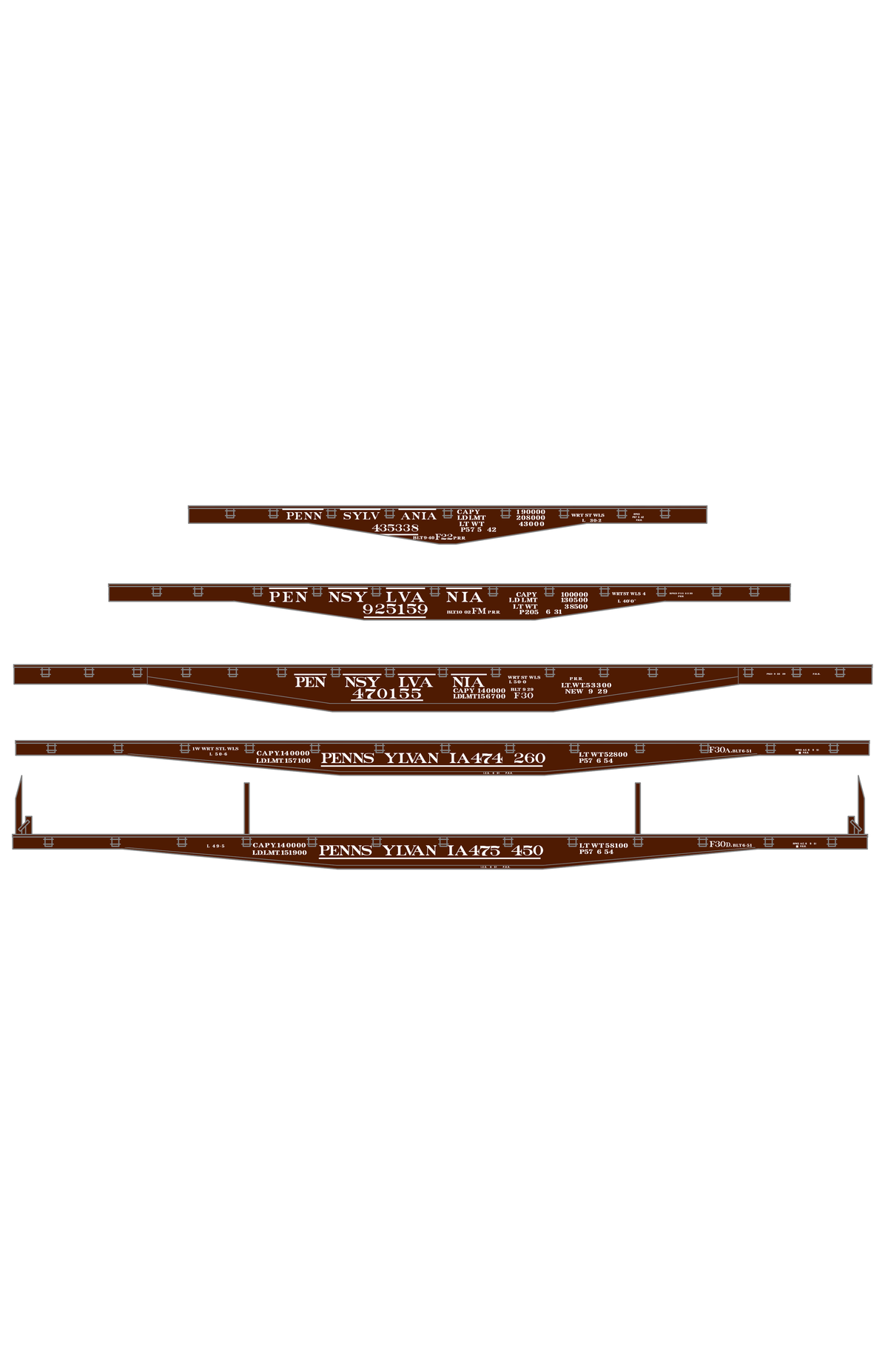 Pennsylvania Railroad F22, FM, F30 Flatcar White Roman Lettering
