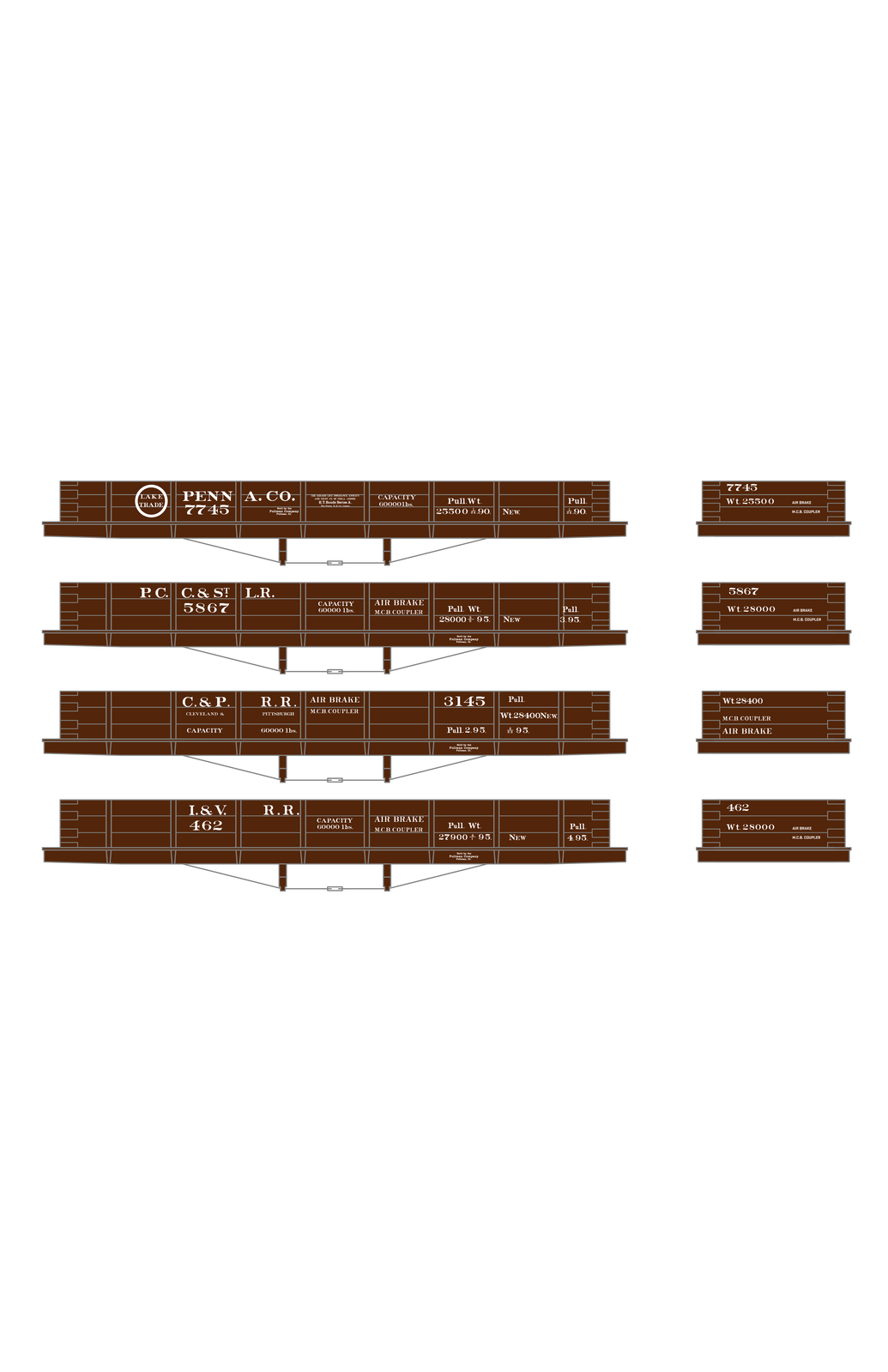 Pennsylvania PRR Lines West 30 Ton Wood Gondolas White Lake Trade PCC&StL C&P I&V - Decal