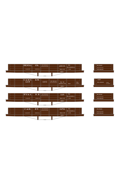 Pennsylvania PRR Lines West 30 Ton Wood Gondolas White PY&A C&M C&MV - Decal