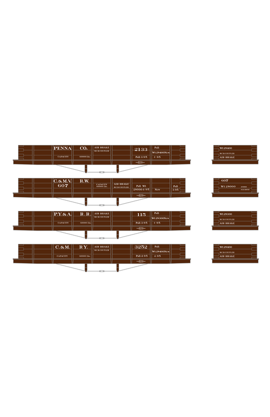 Pennsylvania PRR Lines West 30 Ton Wood Gondolas White PY&A C&M C&MV