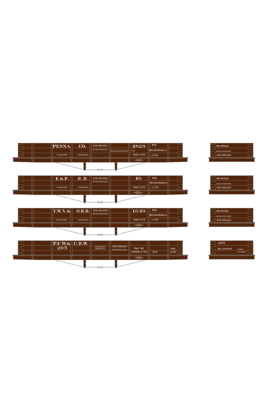 Pennsylvania PRR Lines West 30 Ton Wood Gondolas White TWV&O PFW&CRW E&P