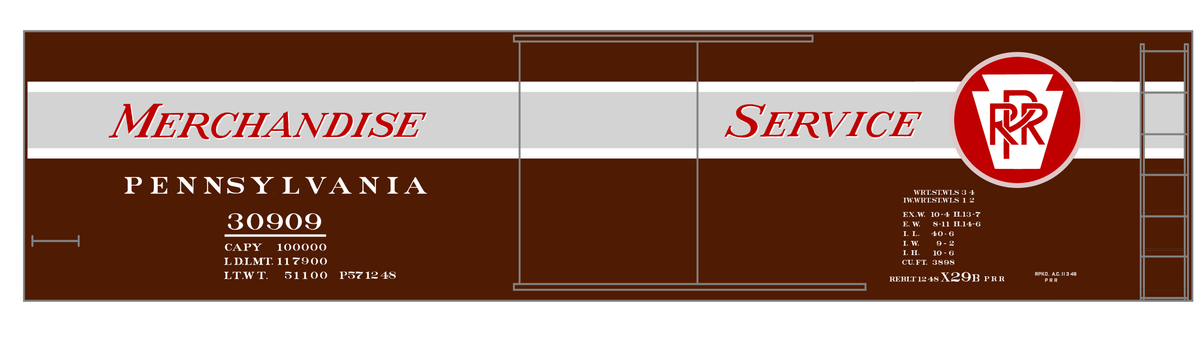 Pennsylvania Railroad 40 Ft Merchandise Service Boxcar Red ,Silver and White