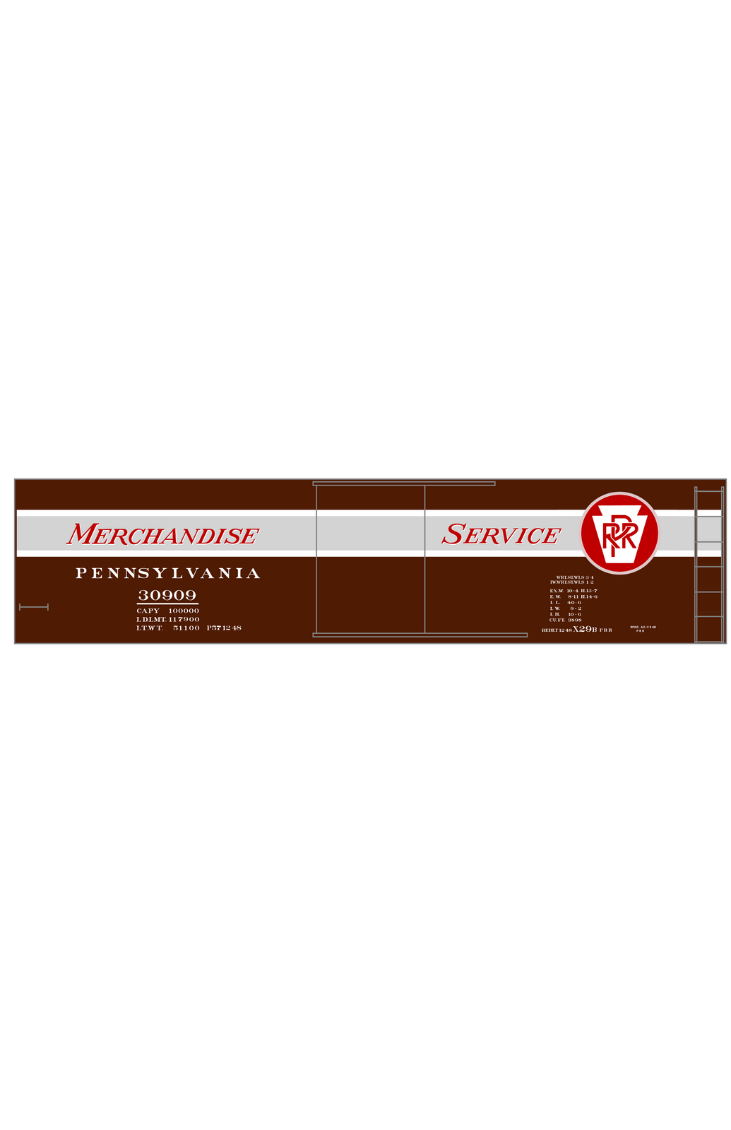 Pennsylvania Railroad 40 Ft Merchandise Service Boxcar Red ,Silver and White