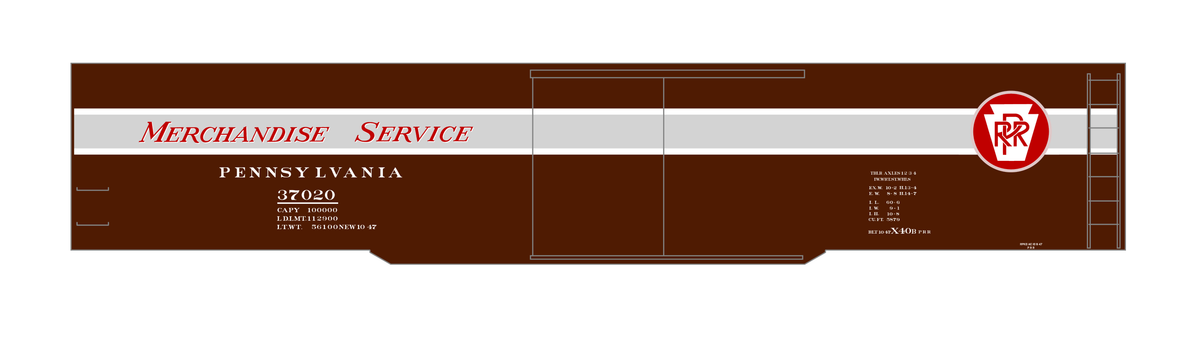 Pennsylvania Railroad 60 Ft Merchandise Service Boxcar Red ,Silver and White