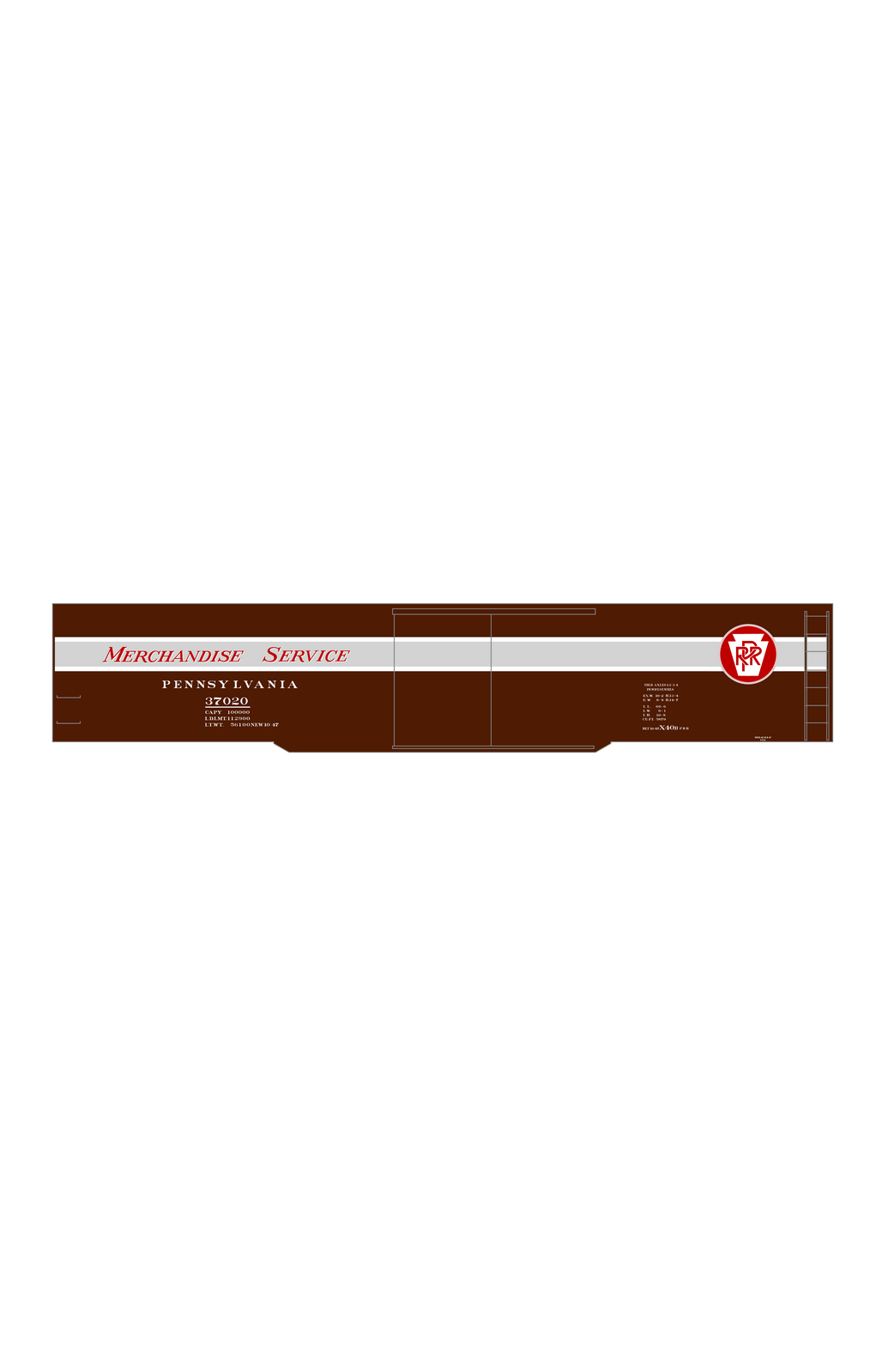 Pennsylvania Railroad 60 Ft Merchandise Service Boxcar Red ,Silver and White