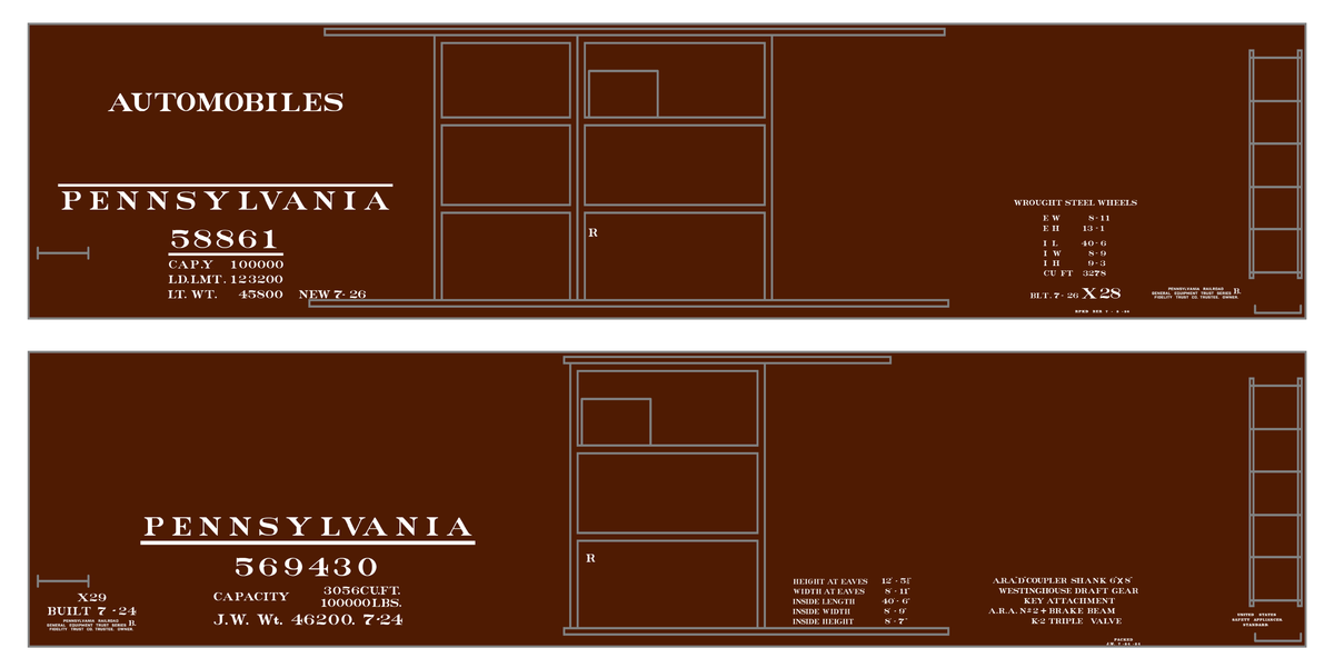 Pennsylvania Railroad PRR X28 and X29 Boxcar White As Built Scheme