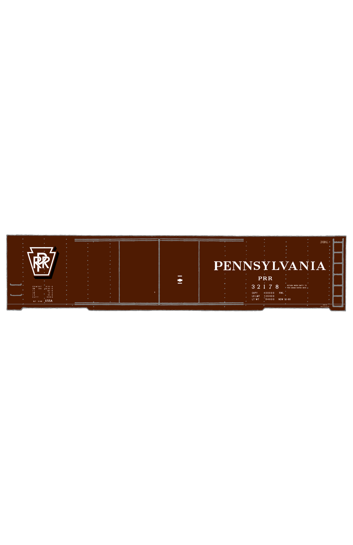 Pennsylvania PRR X55 50 Ft Double Door Boxcar Shadow Herald