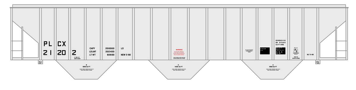 Reporting Marks, Data and Markings Plain PS2-CD 4750 Cu Ft Covered Hopper Black