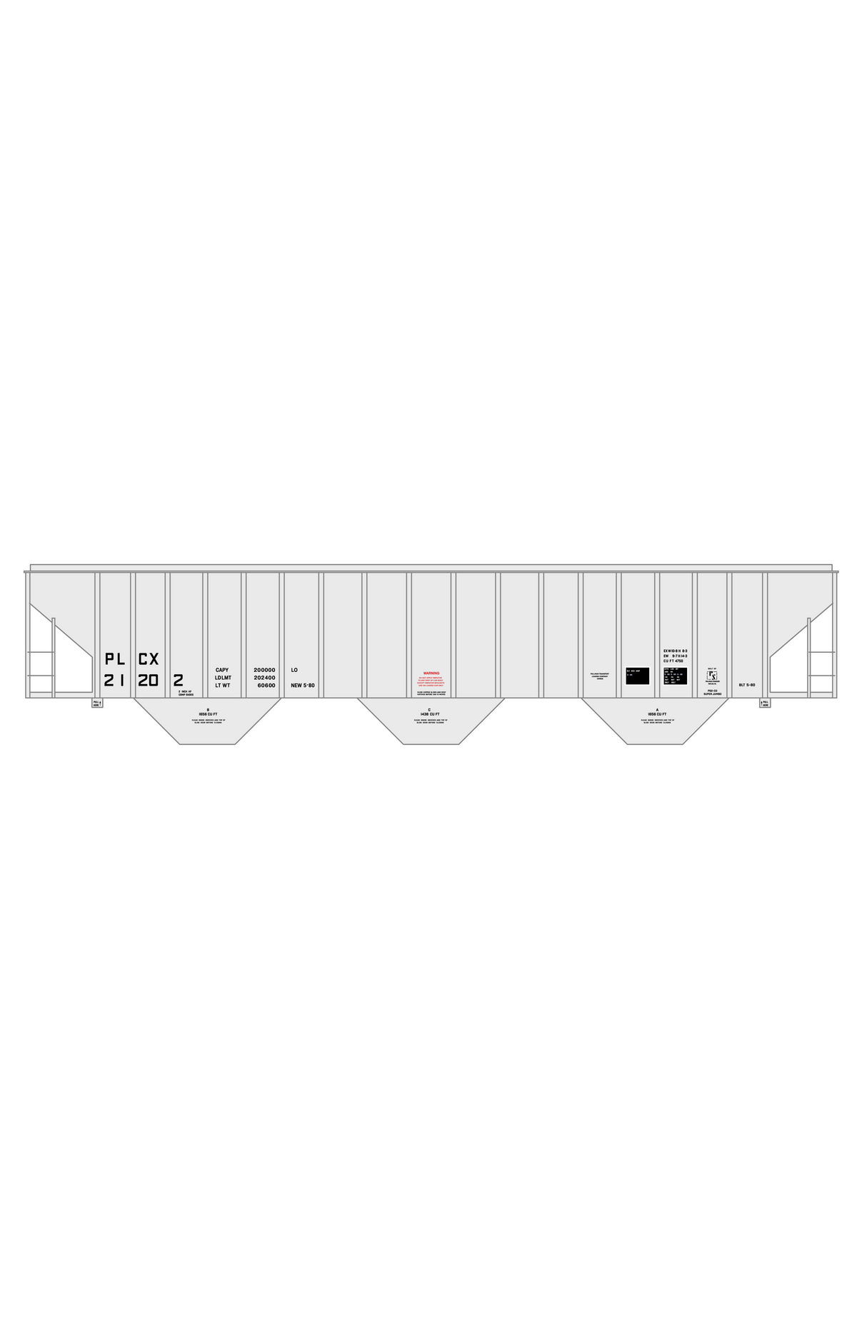 Reporting Marks, Data and Markings Plain PS2-CD 4750 Cu Ft Covered Hopper Black
