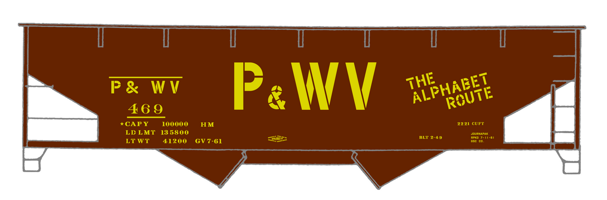 Pittsburgh and West Virginia Alphabet Route Hopper Car Yellow