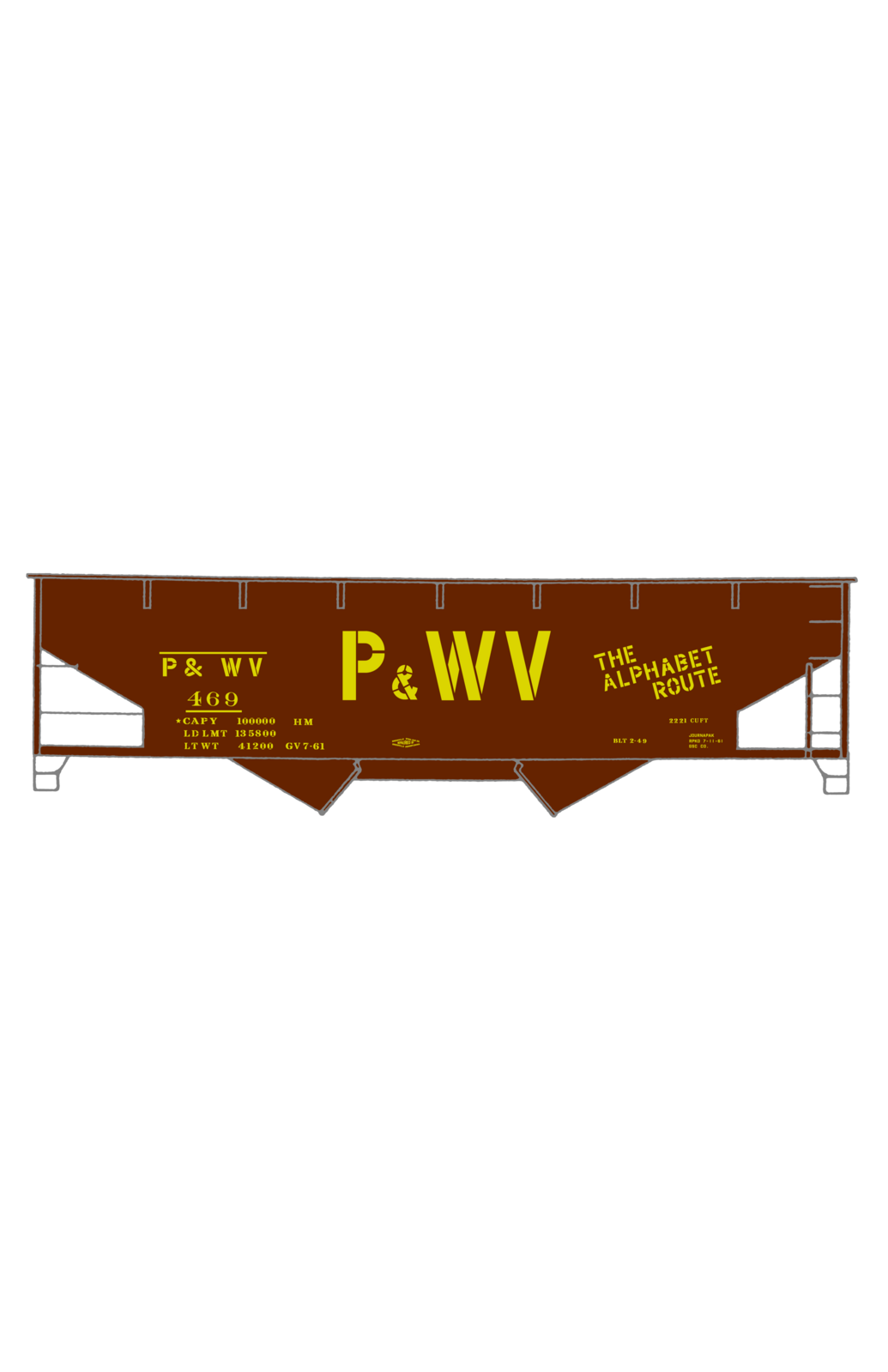 Pittsburgh and West Virginia Alphabet Route Hopper Car Yellow