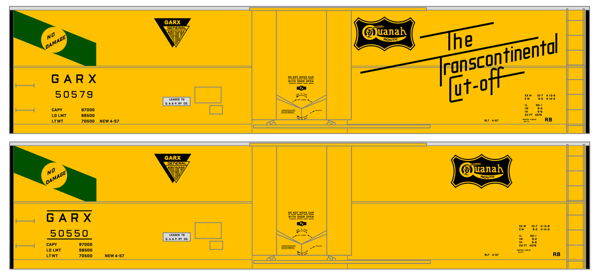 Quanah, Acme and Pacific (GARX) 50 Ft Plug Door Boxcar Black and Green The Transcontinental Cut-Off