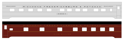 Richmond, Fredericksburg and Potomac Sleeper Passenger Car Gold, Black, Silver Pool Cars