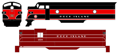 Rock Island Diesel Locomotive White and Silver Deco Lettering