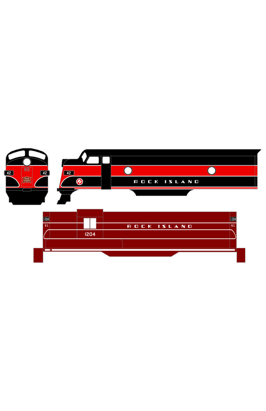 Rock Island Diesel Locomotive White and Silver Deco Lettering
