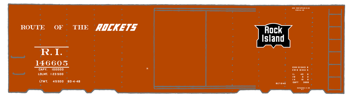 Rock Island 40 Ft Boxcar White Route Of the Rockets