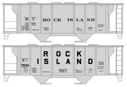 Rock Island 70 Ton Covered Hoppers Black Roman, Block Letters