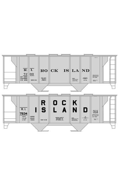 Rock Island 70 Ton Covered Hoppers Black Roman, Block Letters